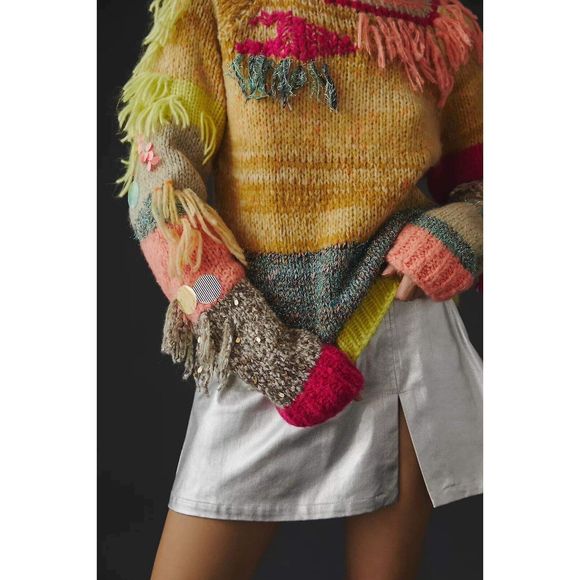 Anthropologie Fringed Colorblock Sweater - Picture 2 of 8